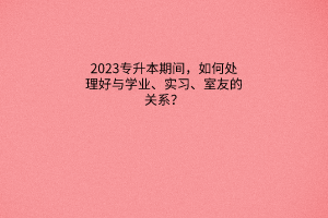 2023专升本期间，如何处理好与学业、实习、室友的关系？