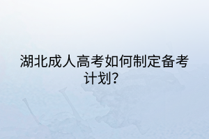 湖北成人高考如何制定备考计划？