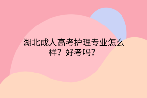 湖北成人高考护理专业怎么样？好考吗？