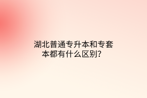 湖北普通专升本和专套本都有什么区别？