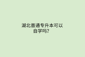 湖北普通专升本可以自学吗？