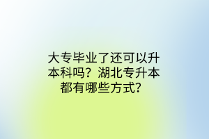 大专毕业了还可以升本科吗？湖北专升本都有哪些方式？