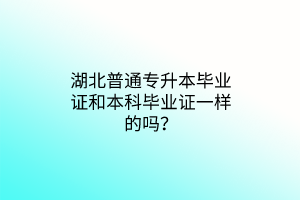 湖北普通专升本毕业证和本科毕业证一样的吗？