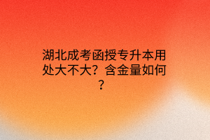 湖北成考函授专升本用处大不大？含金量如何？