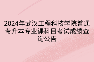 2024年武汉工程科技学院普通专升本专业课科目考试成绩查询公告