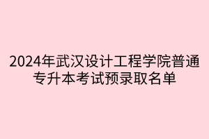 2024年武汉设计工程学院普通专升本考试预录取名单