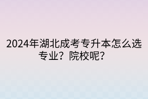 2024年湖北成考专升本怎么选专业？院校呢？