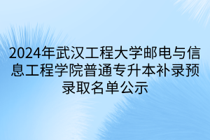 2024年武汉工程大学邮电与信息工程学院普通专升本补录预录取名单公示