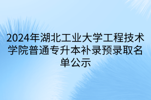 2024年湖北工业大学工程技术学院普通专升本补录预录取名单公示