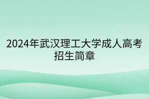 2024年武汉理工大学成人高考招生简章