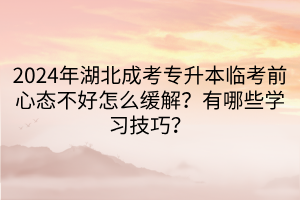 2024年湖北成考专升本临考前心态不好怎么缓解？有哪些学习技巧？