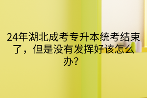 24年湖北成考专升本统考结束了，但是没有发挥好该怎么办？