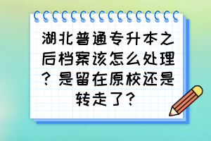 湖北普通专升本之后档案该怎么处理？是留在原校还是转走了？