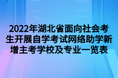 2022年湖北省面向社会考生开展自学考试网络助学新增主考学校及专业一览表