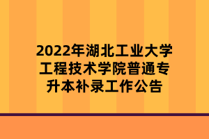 2022年湖北工业大学工程技术学院普通专升本补录工作公告